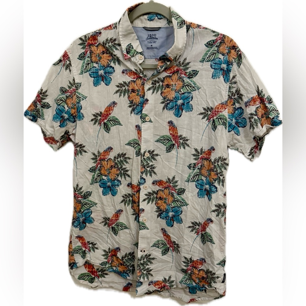 Izod Saltwater White and Blue Casual Button Down Shirt | Sz M